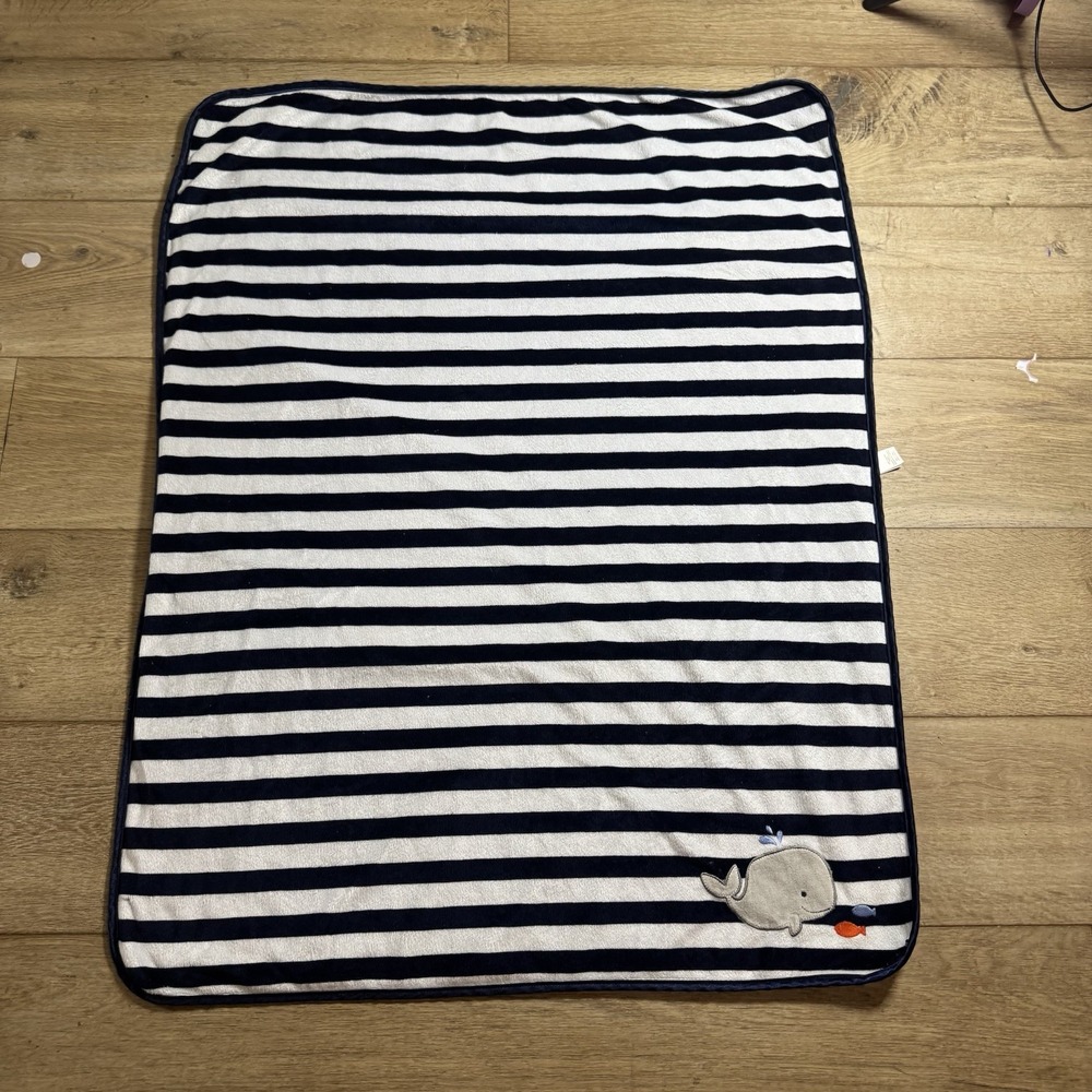 Child of Mine Carter's Blue Striped Whale Baby Boy Blanket Minky Dot 38 X 29